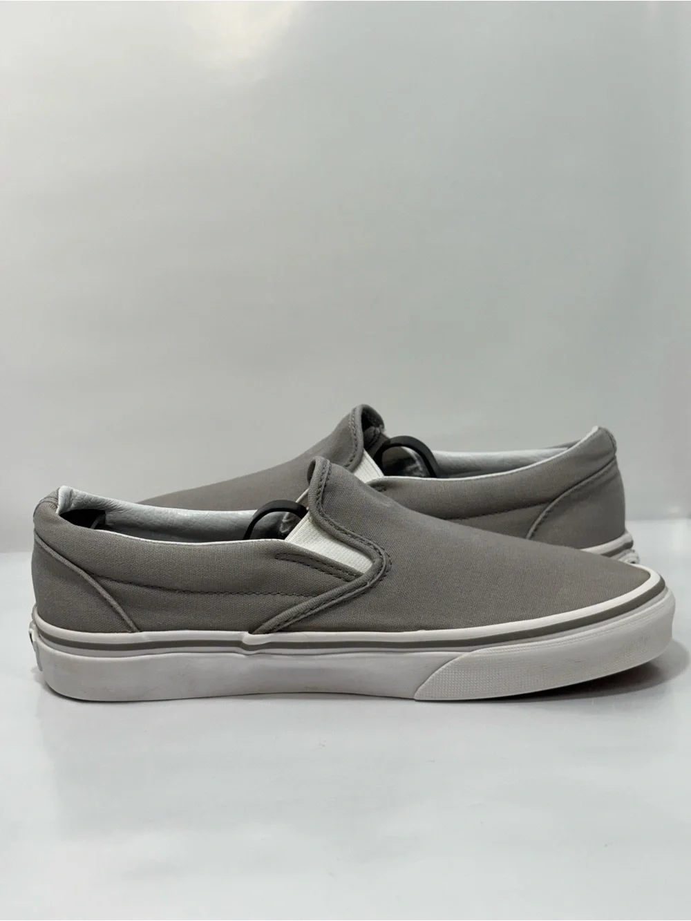 Vans Classic Slip on Gray Canvas Skate Shoe Low Top Unisex M5.5 W7 Grey/White
